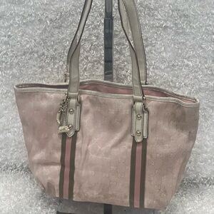 GUCCI Tote bag Sherry line canvas charm pink leather